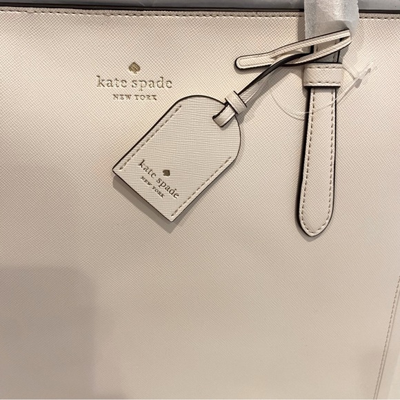 Kate Spade New York Medium Leather Tote Shoulder Bag in Parchment (white) NWT - Picture 4 of 7